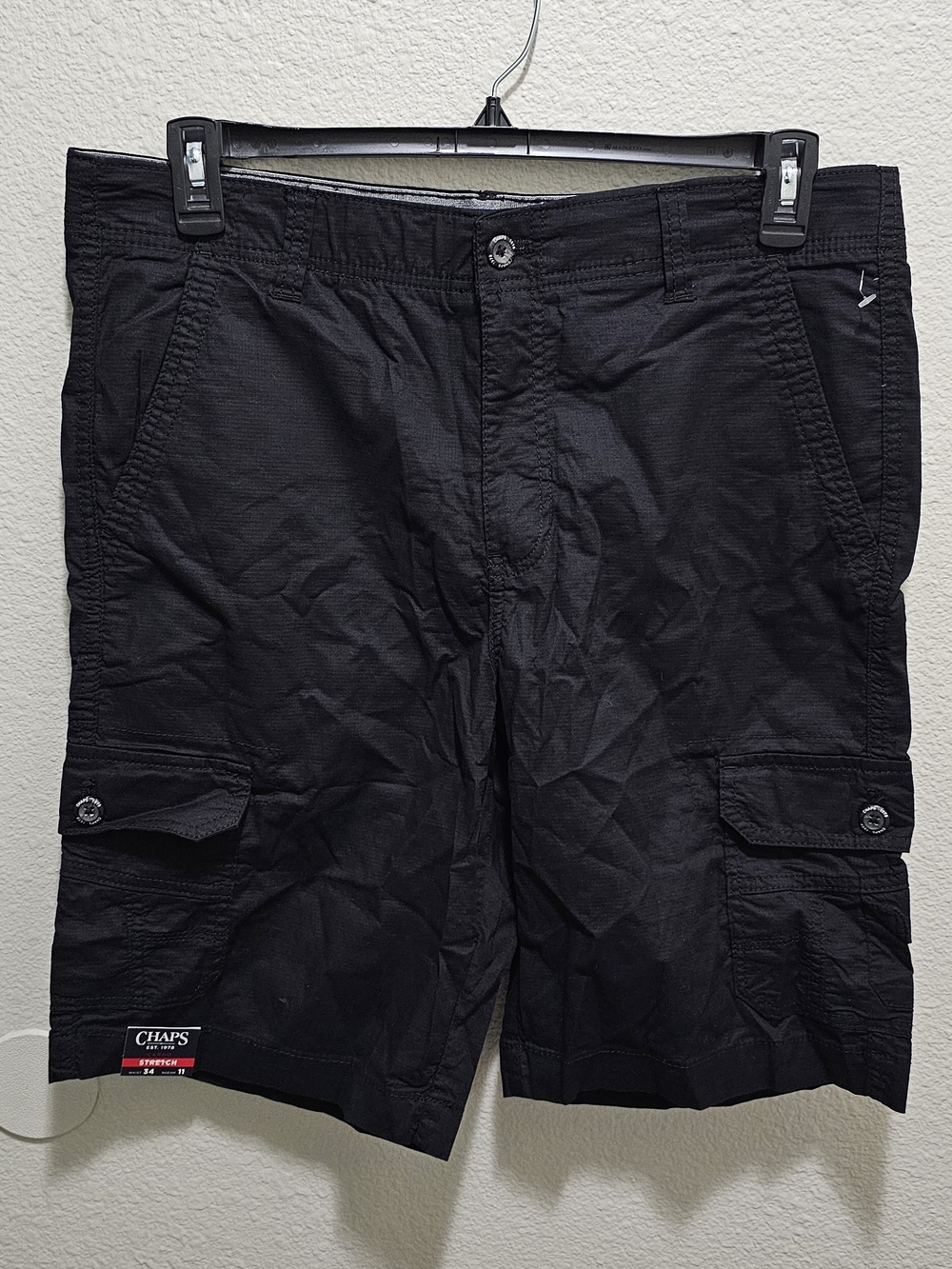 Chaps Men’s Black Cargo Shorts with Button-Flap Pockets